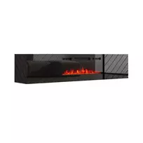 Spintelė televizoriui cama meble LUXE 301126 su įmontuotu elektriniu židiniu, 182,6×34,5×37,5 cm, juodas blizgesys