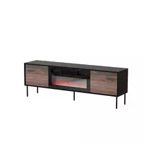 TV spintelė Cama CORTINA 180x40x60 cm juoda/riešutas su juodu elektriniu židiniu