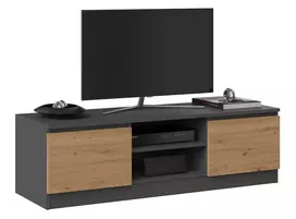 TV stovas Top e Shop RTV 120 ANTR/ARTIS — 1200×400×360 mm, antracito spalvos viršus ir rėmas, medžio drožlių plokštė, 2 lentynos