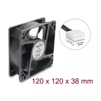 Delock ašinis ventiliatorius 48V DC, 120x120x38mm, 4-Pin PWM, rutulinis guolis, 3000 RPM, 170 m³/h, juodas