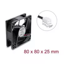 Delock ašinis ventiliatorius 48 V DC, 80 x 80 x 25 mm, 2 kontaktų jungtis, juodas