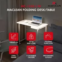 MCN Maclean Sulankstomas L formos stalas Baltas 100x65 cm Mobilus su fiksuojamais ratukais MC-1250 L/W