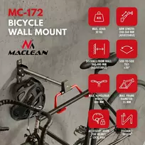 MACLEAN MC-172 Horizontalus sieninis dviračio laikiklis, plieninis, 30 kg apkrova, reguliuojamas kampas, sulankstomas, juodas