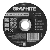 GRAPHITE 125 x 1,0 x 22,2 mm korundo pjovimo diskas metalui ir nerūdijančiam plienui, 41 A60-T-BF, 110 vnt. kartoninėje dėžėje
