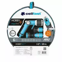 Cellfast HOBBY ATS2 laistymo rinkinys su 20 m žarna ir 8 režimų rotoriniu purkštuvu, 1/2 colio, Quick-Connect