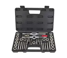 AWTOOLS 40 dalių sriegių pjovimo ir remonto rinkinys, metrinis M3-M12 ir 1/8 colio NPT, legiruotojo plieno sriegimo komplektas su veržliarakčiais, žingsnio matuokliu ir dėklu