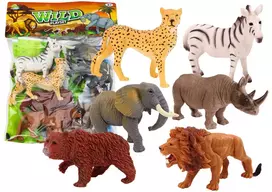 LEAN TOYS 6 laukinių gyvūnų figūrėlių rinkinys: dramblys, liūtas, raganosis, tigras, zebras, žirafa