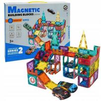 Magnetinės kaladėlės, nusileidimo trasos rinkinys su automobiliais, 82 el., Magnetinės kaladėlės, nusileidimo trasos rinkinys su automobiliais, 82 el.