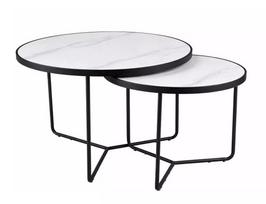 Kavos staliukų komplektas Italia, balta sp./juoda sp., 60 - 80 cm x 80 cm x 45 - 50 cm, 2 vnt.