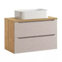 Pakabinamas vonios baldų komplektas Ocean Beige Kati, 90 cm, smėlinė