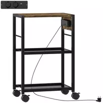 HOMCOM spausdintuvo stovas su ratukais, elektros lizdais, USB ir USB-C jungtimis, iki 40 kg, rudimentinai rudas