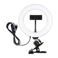 Žiedinis LED šviestuvas „Puluz“, 20 cm, su spaustuku ir telefono laikikliu, juodas
