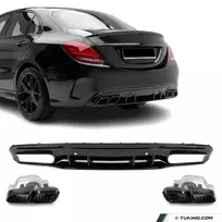 C63 išvaizdos Galinio bamperio Difuzorius + Antgaliai, komplektas skirtas Mercedes W205 / S205 (14-21) AMG-line, juodas blizgus