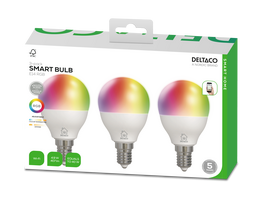 RGB lemputės DELTACO SMART HOME, E14, G45, 5W, mini, 3 vnt pakuotė / SH-LE14G45RGB-3P / 1903011
