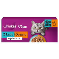 WHISKAS Duo iš žemės ir jūros su želatina – drėgnas kačių maistas, 40 x 85 g