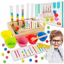 Medinė Montessori rūšiavimo dėlionė su kamuoliukais, 81 el., Medinė Montessori rūšiavimo dėlionė su kamuoliukais, 81 el.