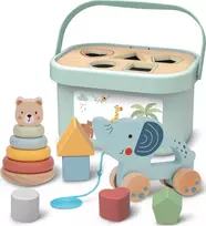 Woopie Tooky Toy Medinis žaislas 3in1: formų rūšiavimo dėžė su lokiu ir dramblio traukimo žaislu