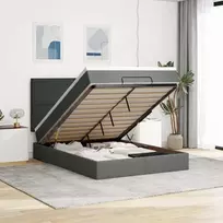 Osmanų lova su čiužiniu ir LED tamsiai pilka 140x190cm audinys