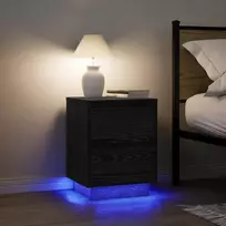 Spintelės prie lovos su LED lemputėmis 2 vnt Juodos 38x34x50 cm