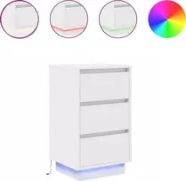Spintelė prie lovos su LED lemputėmis Balta 38x34x65 cm