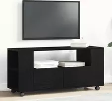 TV staliukas TV spintelė su ratukais, juodas ąžuolas, 102x34,5x43cm, mediena