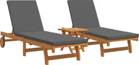 Saulės gultas 2-asmuo 3 pcs Ruda Kietos akacijos mediena