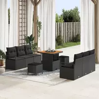 Sodo Sofų Rinkinys su saugykla 9 pcs Juoda Poli ratanas