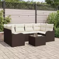 Sodo Sofų Rinkinys 7 vnt. 6 vietos Ruda ir kreminė