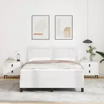Kiemas lova su LED juostelėmis Balta 160 x 200 cm Dirbtinė oda