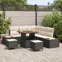 Sodo Sofų Rinkinys su pagalve 8 pcs Juoda Poli ratanas