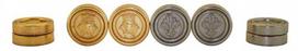 Italfama Auksinės/sidabrinės metalinės florentietiško stiliaus šaškių figūros, diametras: 4,5cm.