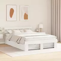 Lovos rėmas su stalčių Balta 150 x 200 cm Kietos pušies mediena