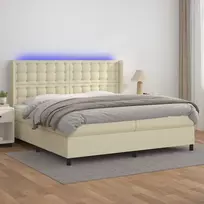 Lova su spyruoklėmis ir čiužiniu/LED, kreminė, 200x200 cm