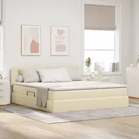 LED saugojimo lova su čiužiniu Kremas 180 x 200 cm Audinys