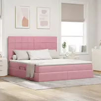 Lova su daiktų laikymo vieta ir LED Rožinė 160 x 200 cm Aksomas