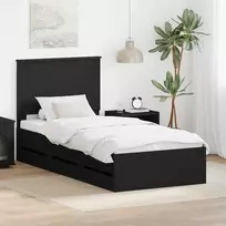 Lova Lovos rėmas su stalčių Juoda 90 x 200 cm Inžinerinė mediena