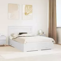 Lovos rėmas su stalčių Balta 160 x 200 cm Apdirbta mediena