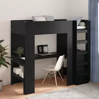 Lova Dviaukštės lovos rėmas su stalu Juodas ąžuolas 90 x 200 cm
