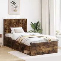 Lova Lovos rėmas su saugojimu ir nugara Dūminio ąžuolo 90 x 190 cm