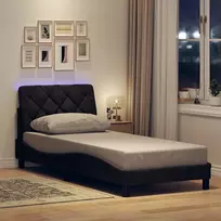 Lovos rėmas su LED šviesa ir čiužiniu, tamsiai rudas, 80x200 cm, audinys