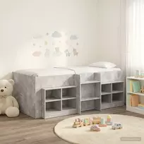 Palėpės lova su spinta 3 vnt. Betono pilka Apdirbta mediena