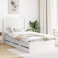 Lova Lovos rėmas su saugojimu ir nugara su stalčių Balta 75 x 190 cm