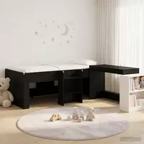 Lova Vaikų Aukštas Lovos Rėmas su Rašomuoju Stalu Juodojo ąžuolo