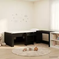 Lova Vaikų Aukštas Lovos Rėmas su Rašomuoju Stalu Juodojo ąžuolo