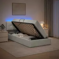 LED saugojimo lova su čiužiniu Šviesiai pilka 90 x 190 cm