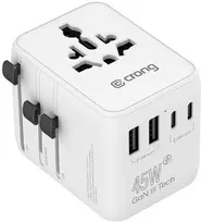 Crong Crong One World Travel Adapteris maitinimo šaltinis – universalus kelioninis adapteris GaN 45W UK/EU/US/AU (baltas)