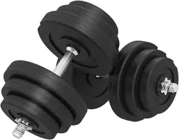 Aosom 40 kg hantelių rinkinys, 2 metalinės rankenos, 12 svorio diskų, juodas