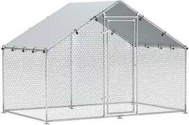 Aosom Vištoms skirtas voljeras 5-8 vištoms, stogo danga, užrakinamos durys, plieno rėmas, 5,1 m², 300 x 170 x 190 cm, sidabrinis
