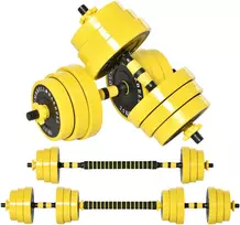 Aosom Reguliuojamas 3 viename hantelių ir štangos rinkinys, 25 kg, geltona / juoda