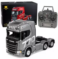 Nuotoliniu būdu valdomas sunkvežimis „Scania Huina 1501“ 1:18, pilkas sidabrinis, 39,2 × 24,4 × 16,6 cm